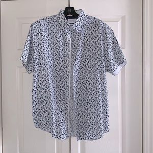 White Floral Slim Fit Button Up Shirt